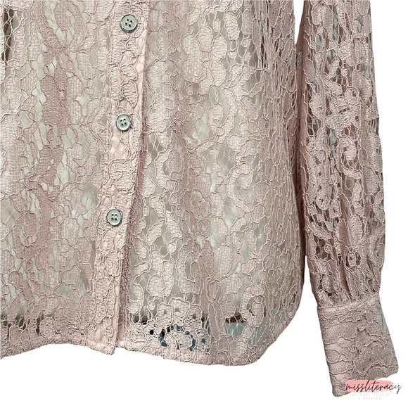 Halogen x Atlantic-Pacific Nordstrom Women’s Blush Pink Sheer Floral Lace Blouse - Picture 12 of 15